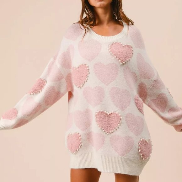 BiBi Heart Pattern Sweater with Pearl Detail - Picture 13 of 16